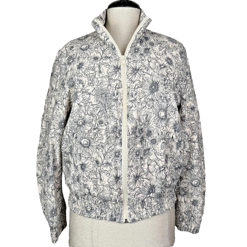 Mother Smocked Friends With The Flowers Jacket Womens M White Floral Quilted Zip